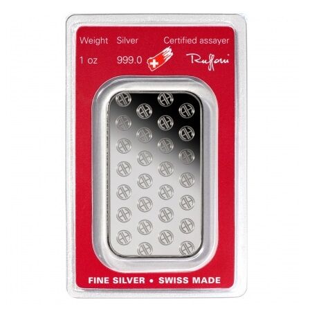 1 Unze Silberbarren Rückseite Argor Heraeus Moroder Scheideanstalt
