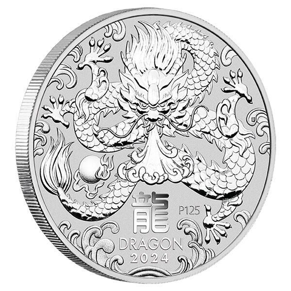 Randansicht der Lunar III Drache Silbermünze 1 kg 2024 mit sichtbarer Münzdicke
