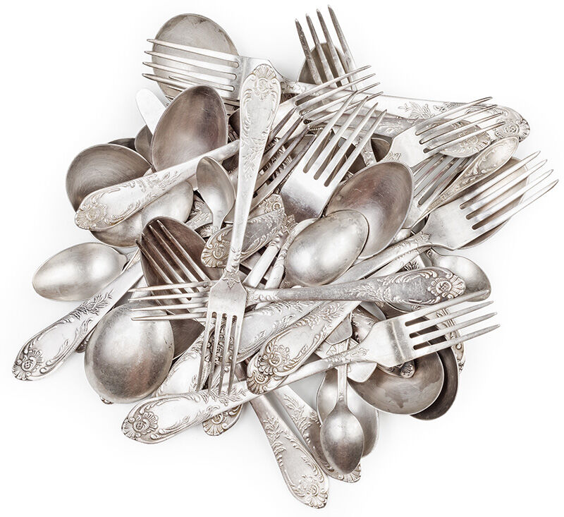 Tafelsilber Silberbesteck Silberbesteck in jeglicher Legierung oder als Auflage in Form eines Haufens zu sehen