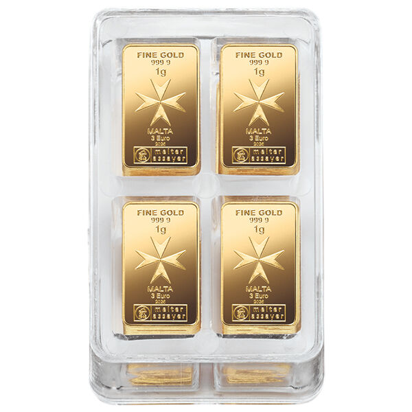 100 x 1 g Goldbarren Malta Münzbarren CoinBar Box Heimerle und Meule