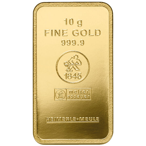 10 g Goldbarren Heimerle und Meule geprägt 10 g Goldbarren Heimerle und Meule geprägt