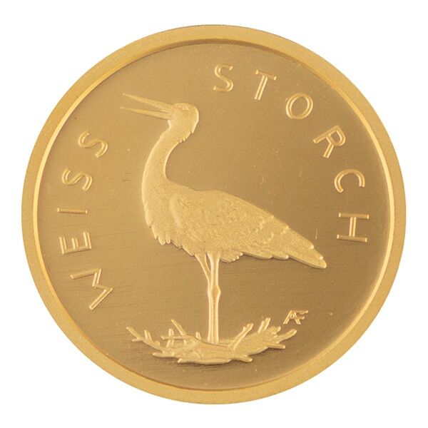 Vorderseite der 20 Euro Goldmünze Heimische Vögel 2020 mit Bundesadler, Nennwert und Prägejahr