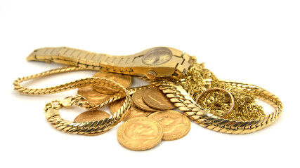 gold-schmuck-ketten-muenzen Gold Material Uhr Münze Ketten Schmuck