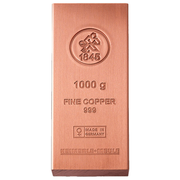 Kupferbarren in 1 kg auf der Vorderseite zu sehen vom Heimerle + Muele,