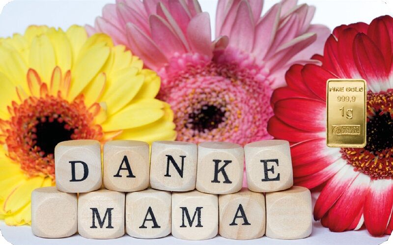 1g Goldgeschenkbarren Herzlichen Danke Mama Heimerle und Meule Moroder Scheideanstalt