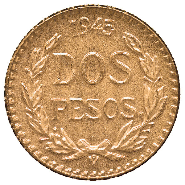 Wertseite der 2 Pesos Centenario Goldmünze Mexiko