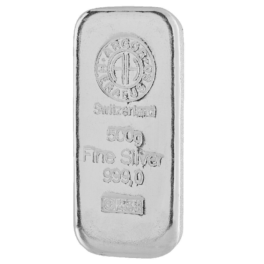 500 g Argor-Heraeus Silberbarren mit Herstellerlogo, Feingewicht und Feinheitsangabe