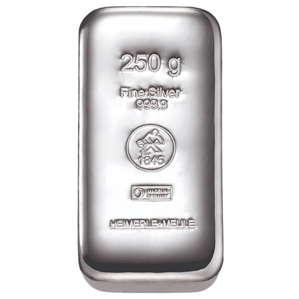 Silberbarren 250g Heimerle und Meule gegossen Moroder Scheidenanstalt Silberbarren 250g Heimerle und Meule gegossen Moroder Scheidenanstalt