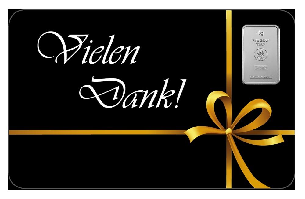 Geschenkbarren 1 g Vielen Dank von Heimerle + Meule aus Silber als Dankeschön-Geschenk