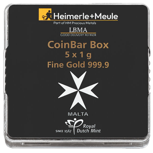 5 x 1 g Goldbarren Malta Münzbarren CoinBar Box Heimerle und Meule