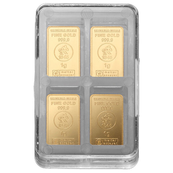 Goldbarren 100 × 1 g Unity Box Heimerle und Meule – Rückseite Moroder Scheideanstalt