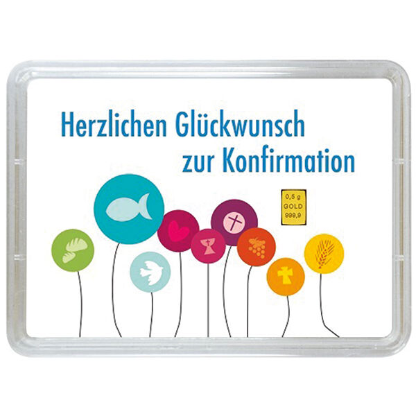 0,5 g Valcambi Gold-Geschenkbarren zur Konfirmation im Blister mit festlicher Geschenkgestaltung