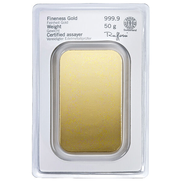 50 g Goldbarren Heraeus geprägt 50 g Goldbarren Heraeus geprägt