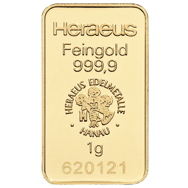 1 g Goldbarren Heraeus