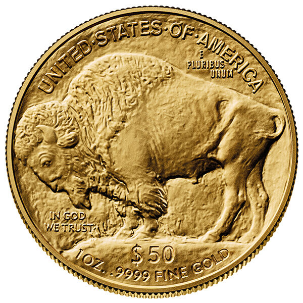 Rückseite der American Buffalo Goldmünze 1 Unze 2026 mit Buffalo-Motiv, Feingewicht und Feingehalt