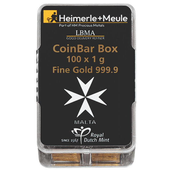 100 x 1 g Goldbarren Malta Münzbarren CoinBar Box Heimerle und Meule