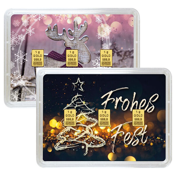 3 x 1 g Goldbarren Weihnachten Valcambi LBMA zertifiziert 3 x 1 g Goldbarren Weihnachten Valcambi LBMA zertifiziert