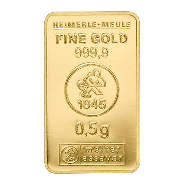 Vorderseite des Goldbarren 0.5 g Heimerle + Meule ohne Blister