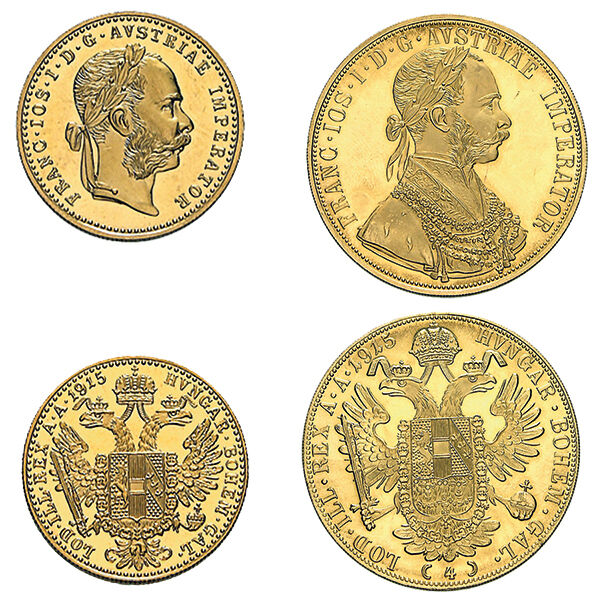 Übersicht österreichischer Dukaten Goldmünzen als Beispiel für historische Goldmünzen