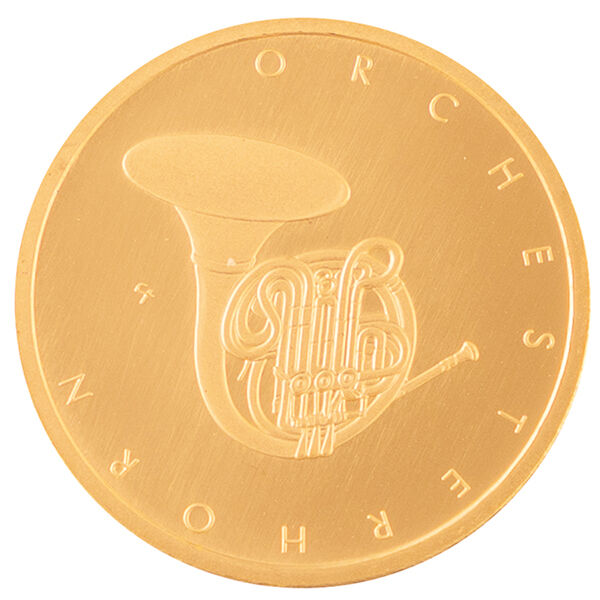Weitere Bildseitenansicht der 50 Euro Goldmünze Orchesterhorn 2020 mit Horn-Motiv