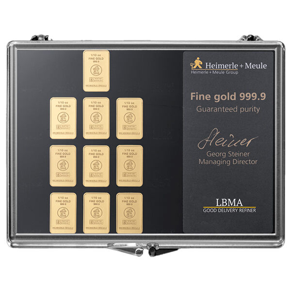 10 x 1/10 Unze Goldbarren UnityBar Collection Heimerle und Meule 10 x 1/10 Unze Goldbarren UnityBar Collection Heimerle und Meule
