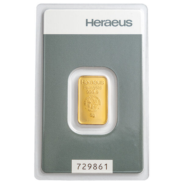 5 g Goldbarren Heraeus LBMA zertifiziert 5 g Goldbarren Heraeus LBMA zertifiziert