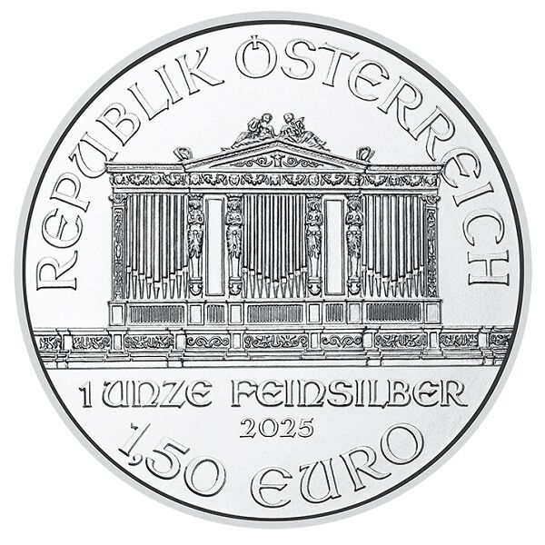1 Unze Wiener Philharmoniker Silbermünze 2025 Vorderseite Moroder Scheideanstalt 1 Unze Wiener Philharmoniker Silbermünze 2025 Vorderseite Moroder Scheideanstalt