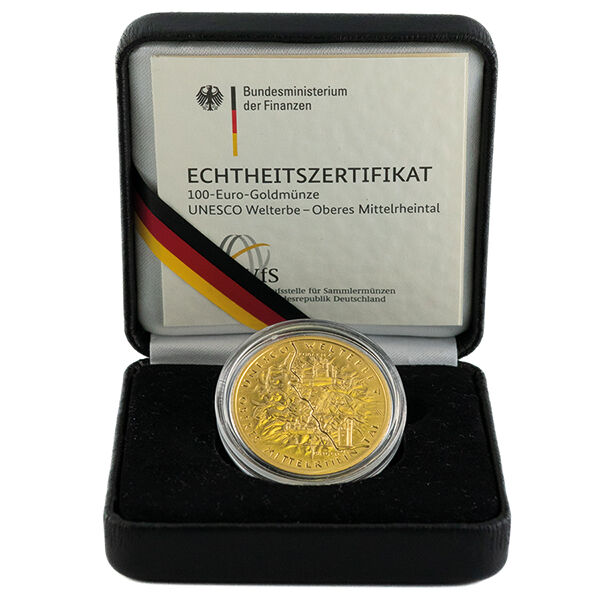 100 Euro Goldmünze Oberes Mittelrheintal 2015 in Hartschalenbox