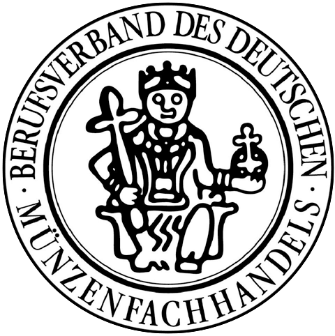 Logo des Berufsverbands Münzfachhandel mit Hinweis auf die Mitgliedschaft der Moroder Scheideanstalt
