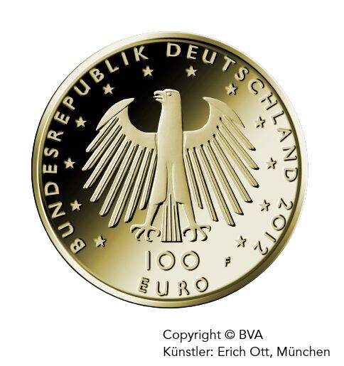 Goldeuro 100 Euro Goldmünze 1/2 Unze 2012 Dom zu Aachen Rückseite