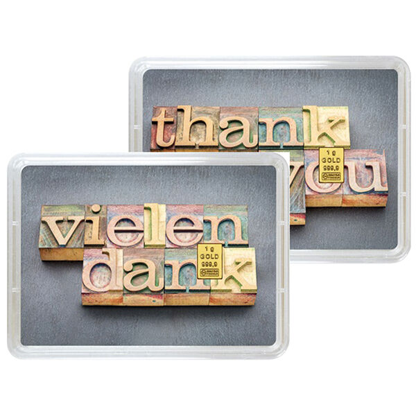 1 g Goldbarren Vielen Dank / Thank You Valcambi 1 g Goldbarren Vielen Dank / Thank You Valcambi