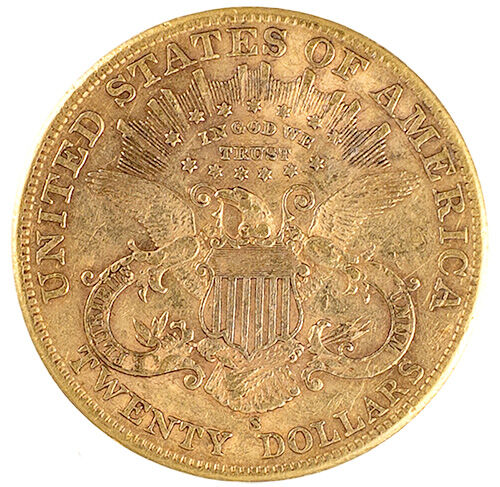 Vorderseite einer USA Double Eagle Liberty Head Goldmünze mit Liberty-Porträt und Umschrift