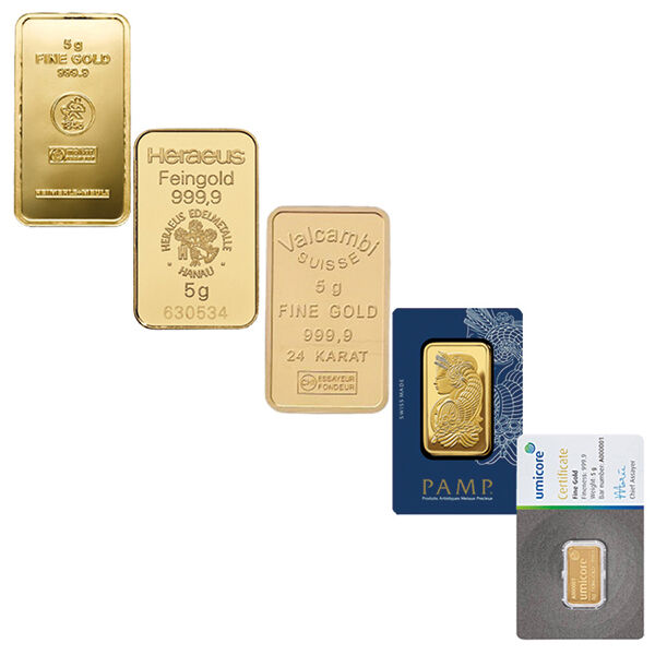 5 g Goldbarren (diverse Hersteller) LBMA zertifiziert 5 g Goldbarren (diverse Hersteller) LBMA zertifiziert