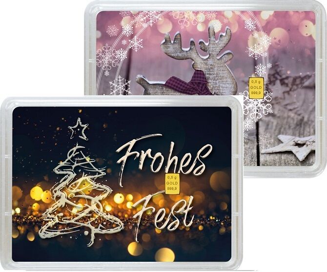 0,5 g Valcambi Gold-Geschenkbarren mit Weihnachtsmotiv als wertbeständiges Geschenk