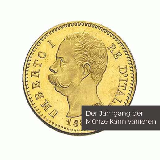 Weitere Ansicht der italienischen 20 Lire Umberto I Goldmünze