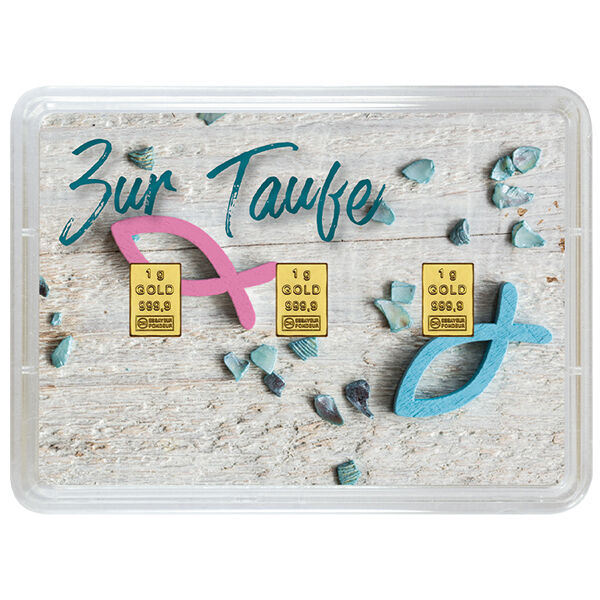 3 x 1 g Goldbarren Taufe Valcambi LBMA zertifiziert 3 x 1 g Goldbarren Taufe Valcambi LBMA zertifiziert