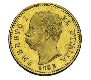 20 Lire Umberto I Goldmünze aus Italien Motivseite
