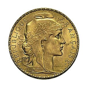 Vorderseite der französischen 20 Francs Marianne Goldmünze mit Porträt der Marianne