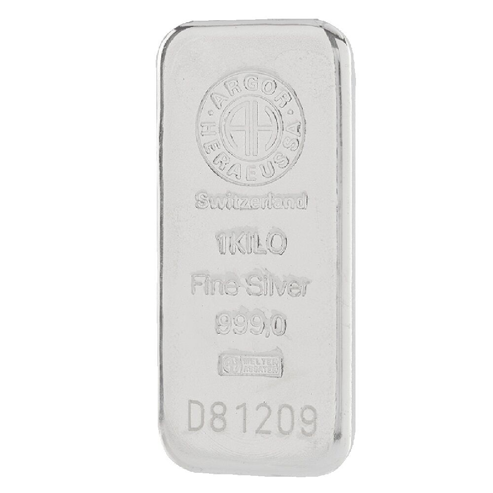 1 kg Argor-Heraeus Silberbarren ohne Blister als großer Anlagebarren aus Silber