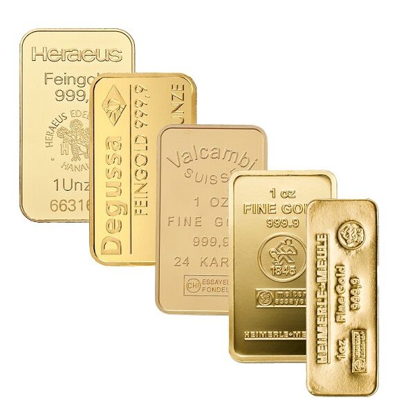 1 Unze Goldbarren geprägt diverser Hersteller 1 Unze Goldbarren geprägt diverser Hersteller