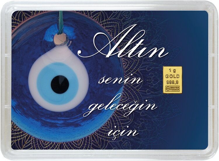 1 g Goldbarren in türkischer Geschenkkarte Goldene Zukunft als Geschenkidee