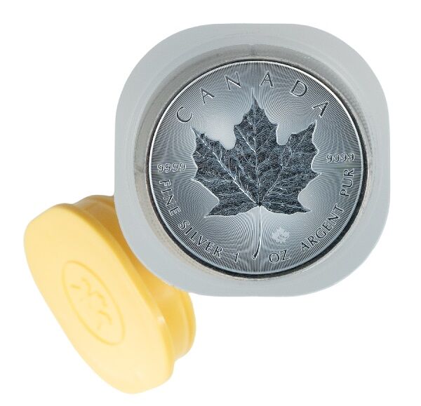 Tube mit 1 Unze Maple Leaf Silbermünzen Moroder Scheideanstalt Tube mit 1 Unze Maple Leaf Silbermünzen Moroder Scheideanstalt