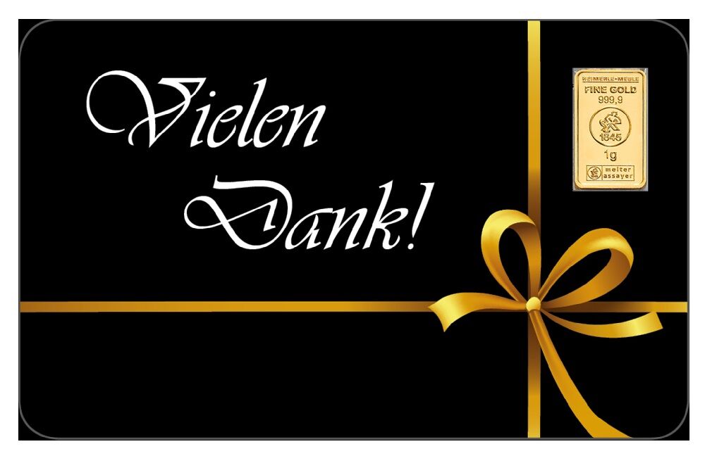Geschenkbarren 1 g Vielen Dank von Heimerle + Meule als Dankeschön-Geschenk