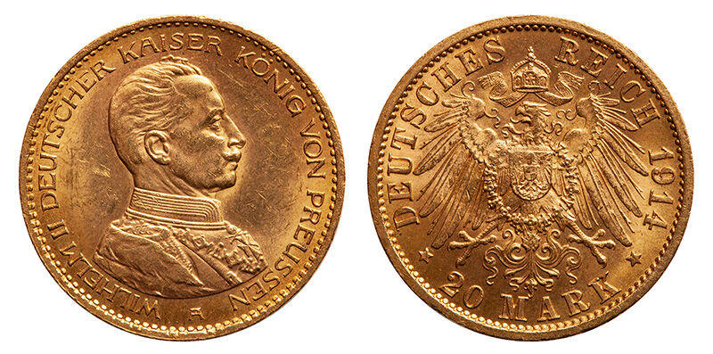 20 Mark Kaiserreich Goldmünze Wilhelm II. als Beispiel für historische Goldmünzen