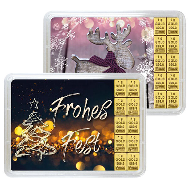 10 x 1 g Goldbarren Weihnachten Valcambi 10 x 1 g Goldbarren Weihnachten Valcambi
