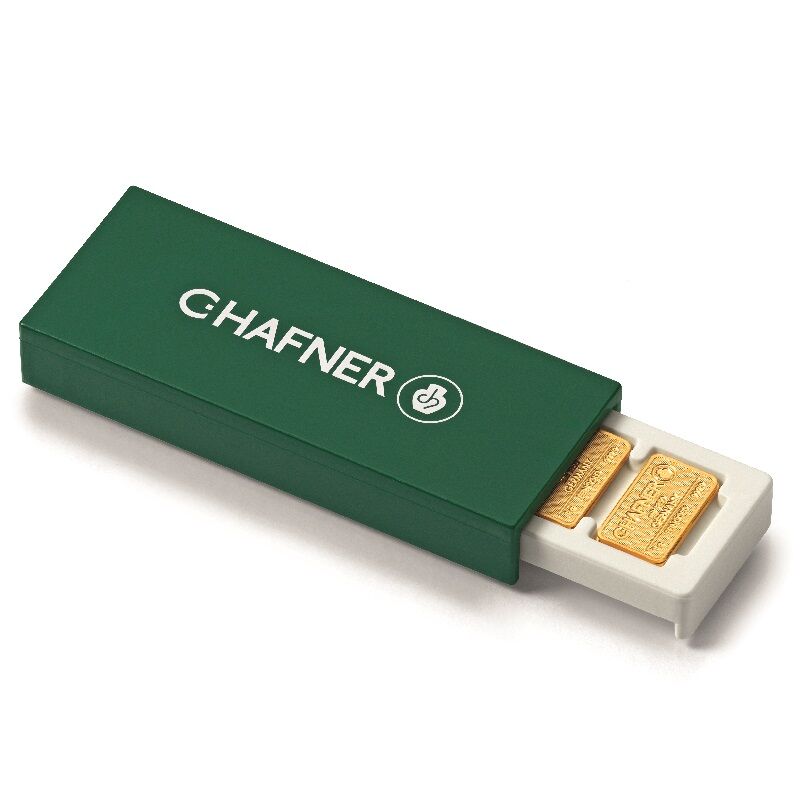 Smartbox 25x1 g Goldbarren geöffnet C.Hafner Moroder Scheideanstalt