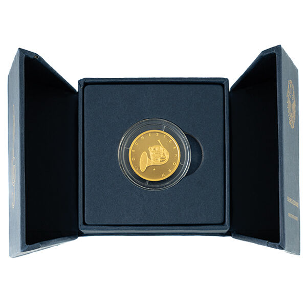Offene Schachtel einer 50 Euro Goldmünze