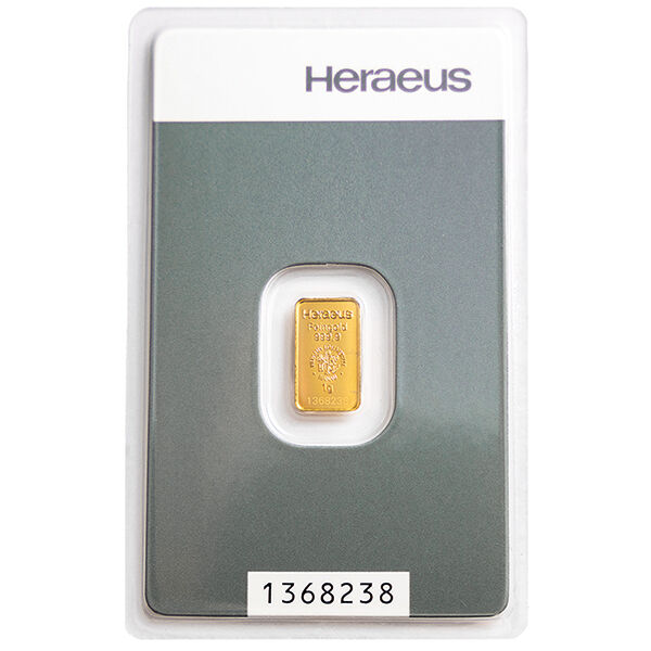 1 g Goldbarren Heraeus