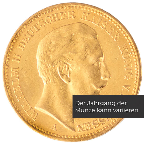 Weitere Vorderseitenansicht der 20 Mark Kaiserreich Goldmünze Wilhelm II. mit Kaiserporträt