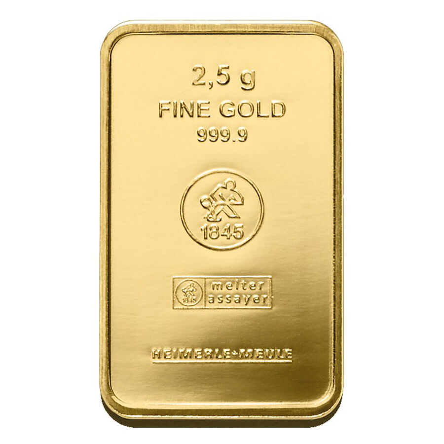 2,5 g Goldbarren Heimerle und Meule 2,5 g Goldbarren geprägt von Heimerle + Meule